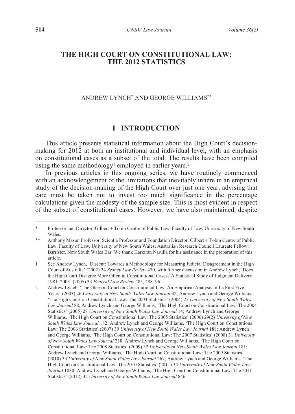 The High Court on Constitutional Law: the 2012 Statistics