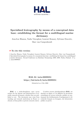 Specialized Lexicography by Means of a Conceptual Data Base