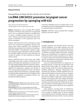 Lncrna LINC00152 Promotes Laryngeal Cancer Progression by Sponging Mir-613 10.1515/Med-2020-0035 Conclusion
