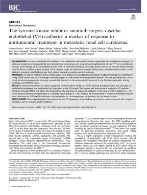The Tyrosine-Kinase Inhibitor Sunitinib Targets Vascular Endothelial (VE)-Cadherin: a Marker of Response to Antitumoural Treatment in Metastatic Renal Cell Carcinoma