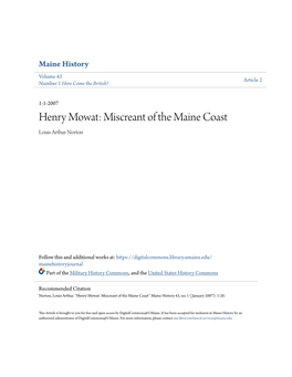 Henry Mowat: Miscreant of the Maine Coast Louis Arthur Norton
