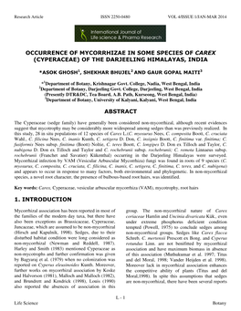 Occurrence of Mycorrhizae in Some Species of Carex (Cyperaceae) of the Darjeeling Himalayas, India