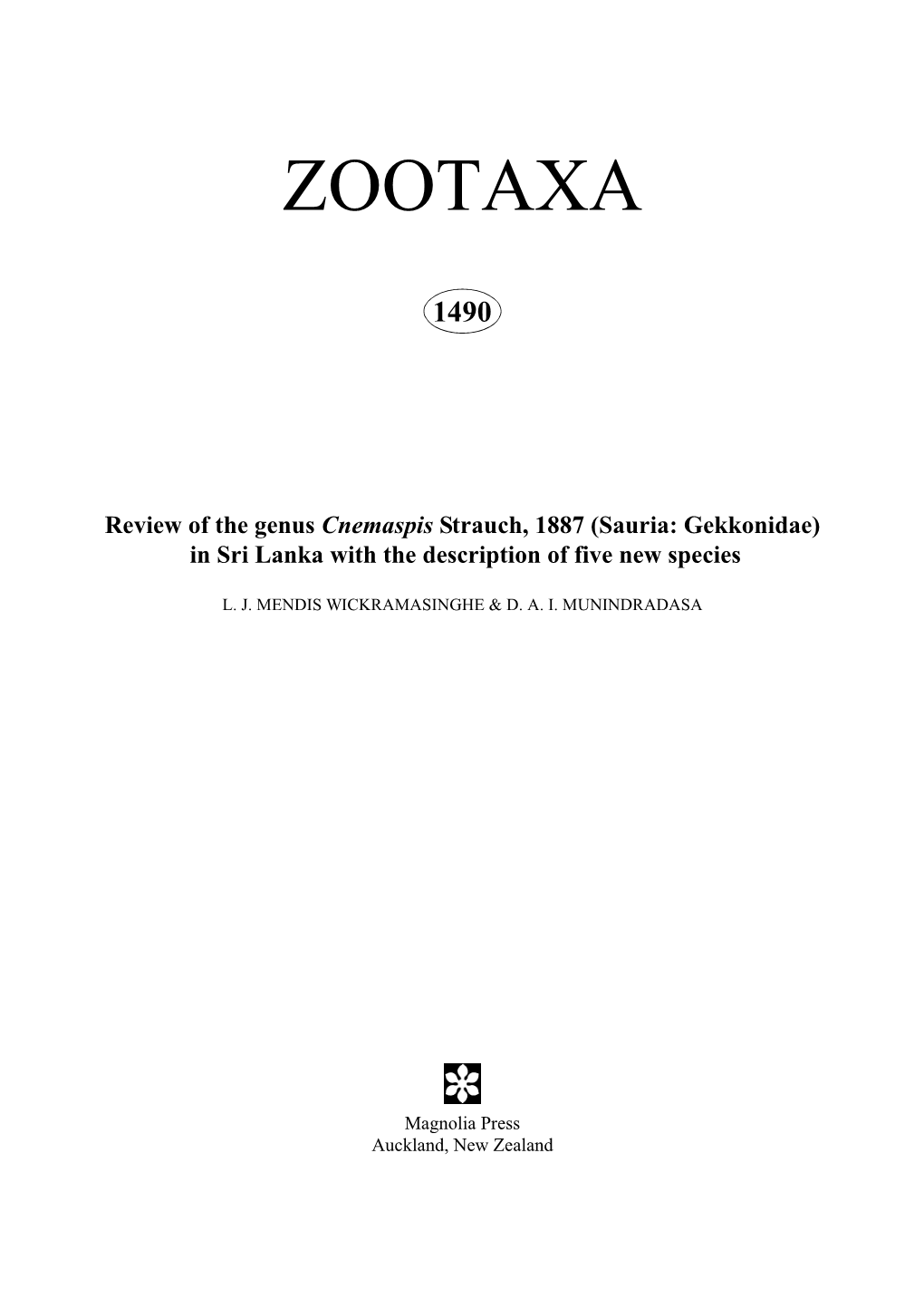 Zootaxa, Review of the Genus Cnemaspis Strauch, 1887