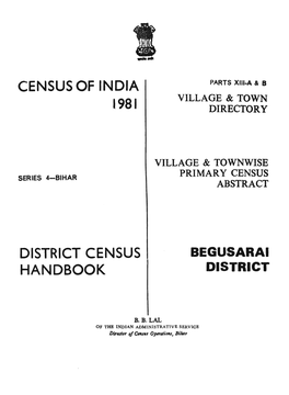Village & Townwise Primary Census Abstract, Begusarai District, Series-4, Bihar