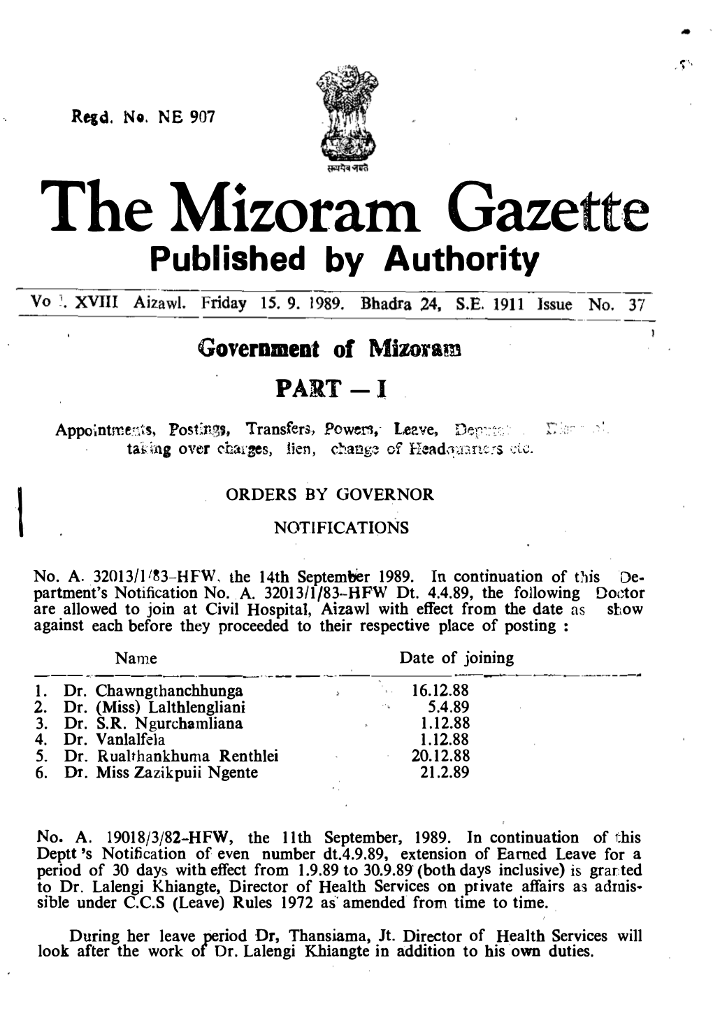 \ the Mizoram Gazette