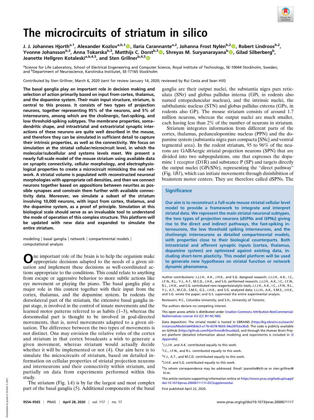 The Microcircuits of Striatum in Silico