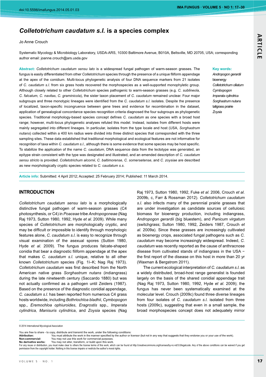 AR TICLE Colletotrichum Caudatum S.L. Is a Species Complex