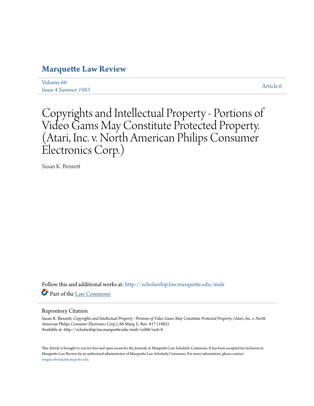 Atari, Inc. V. North American Philips Consumer Electronics Corp.) Susan K