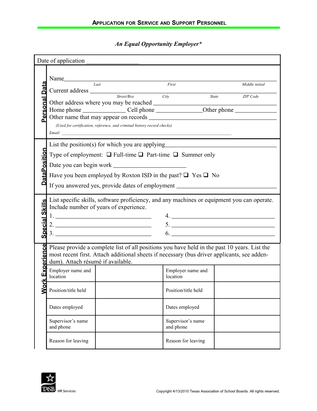 Employment Application for Service and Support Personnel s1
