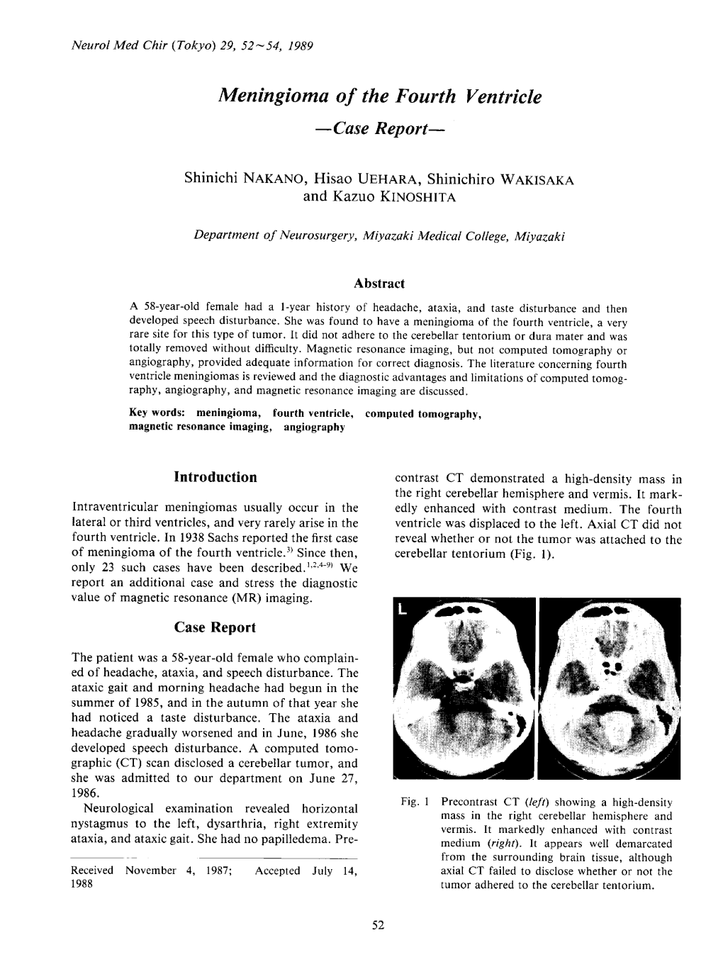 Meningioma of the Fourth Ventricle -Case Report