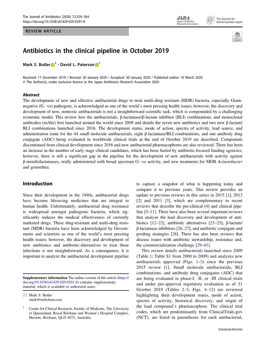 Antibiotics in the Clinical Pipeline in October 2019