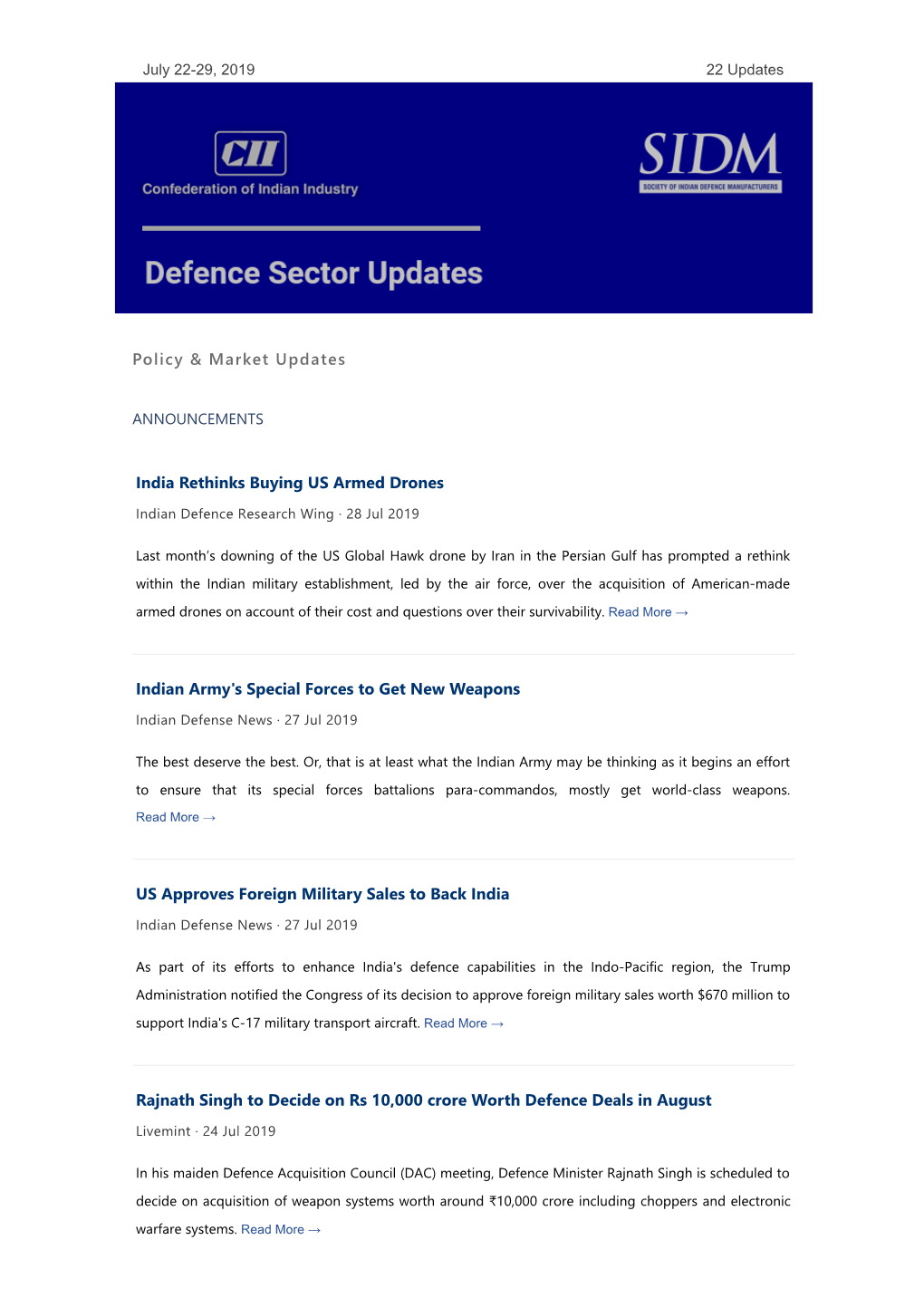 Weekly Defence Sector Update