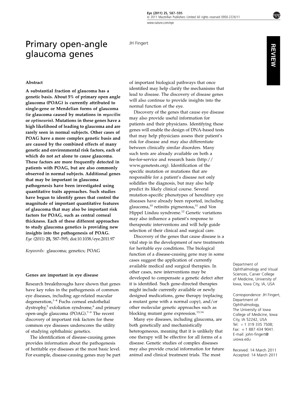 Primary Open-Angle Glaucoma Genes