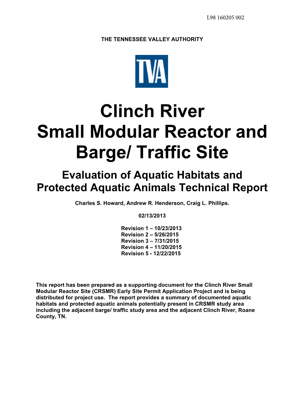 Clinch River, Environmental Report References in Support of Early Site