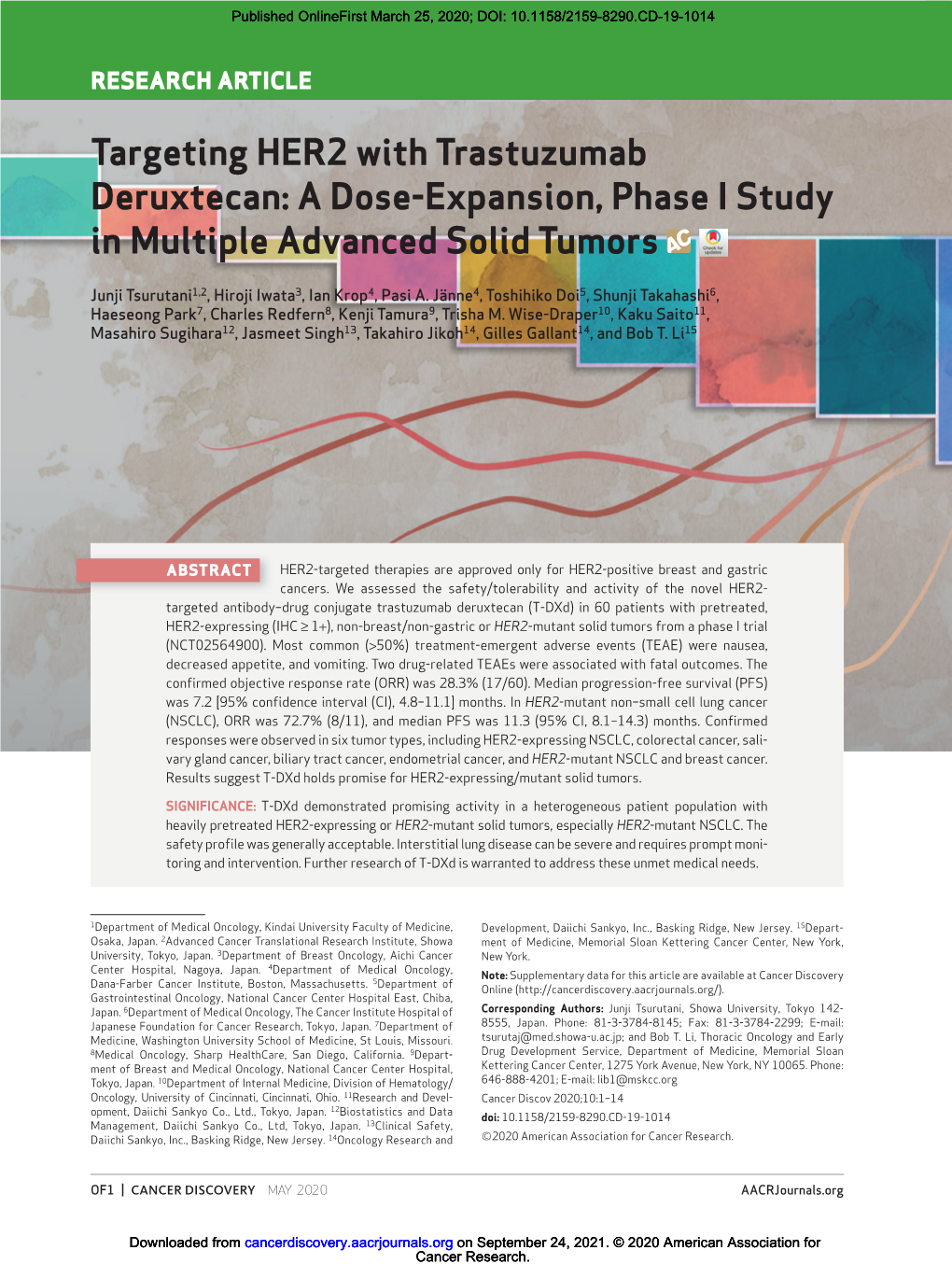 Targeting HER2 with Trastuzumab Deruxtecan: a Dose-Expansion, Phase I Study in Multiple Advanced Solid Tumors