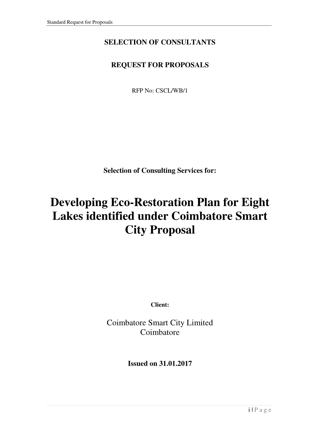 Developing Eco-Restoration Plan for Eight Lakes Identified Under Coimbatore Smart