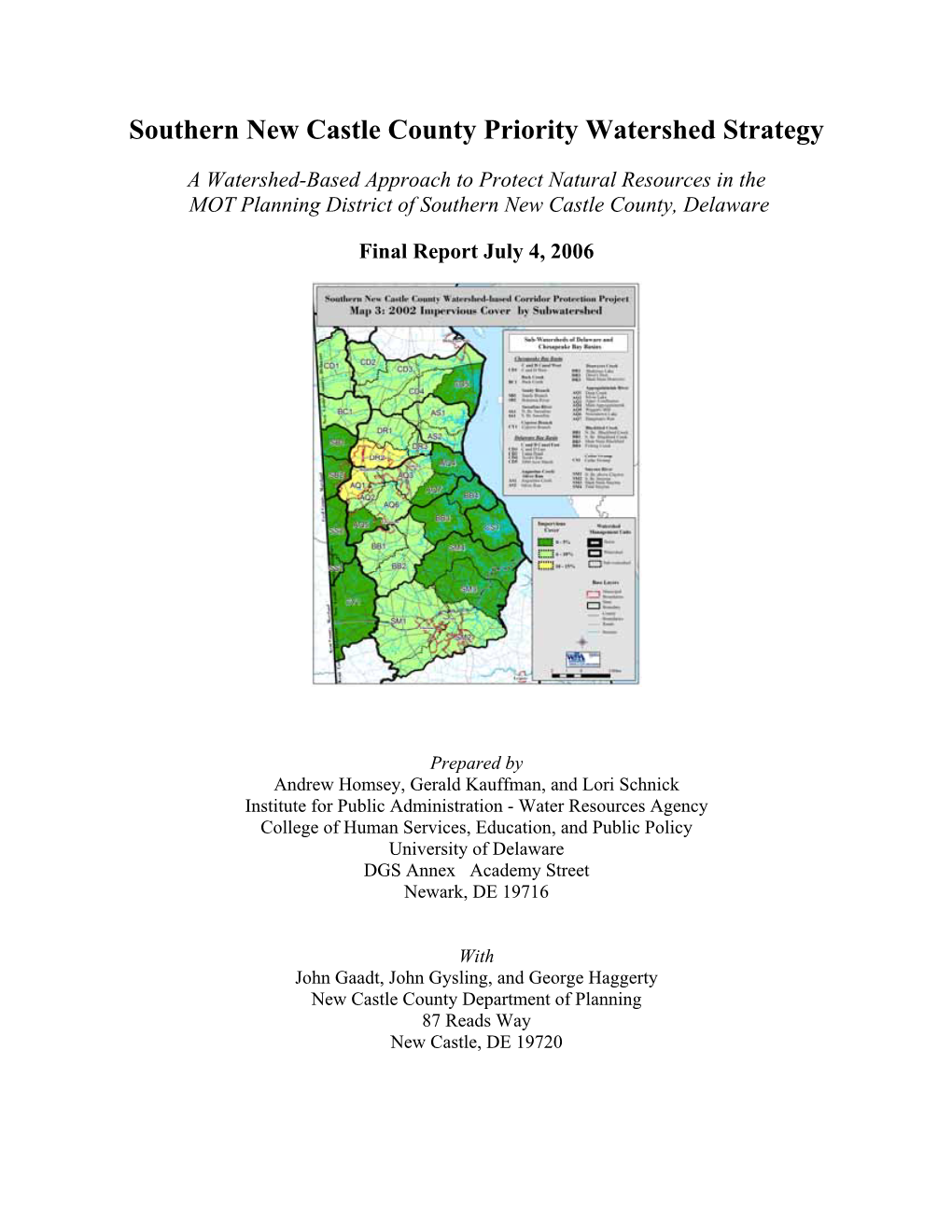 Southern New Castle County Priority Watershed Strategy