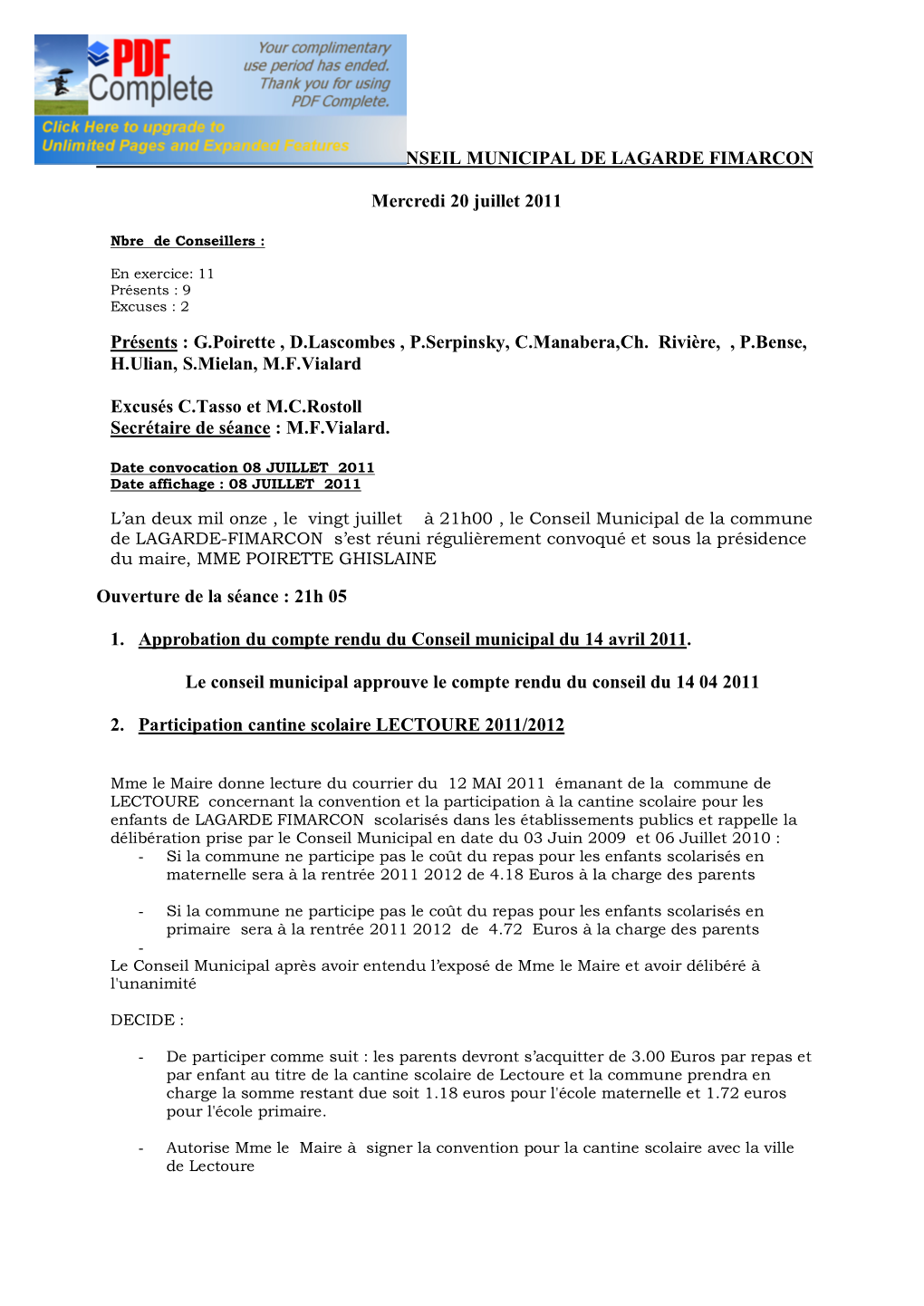 Compte Rendu Reunion Du Conseil Municipal De Lagarde Fimarcon