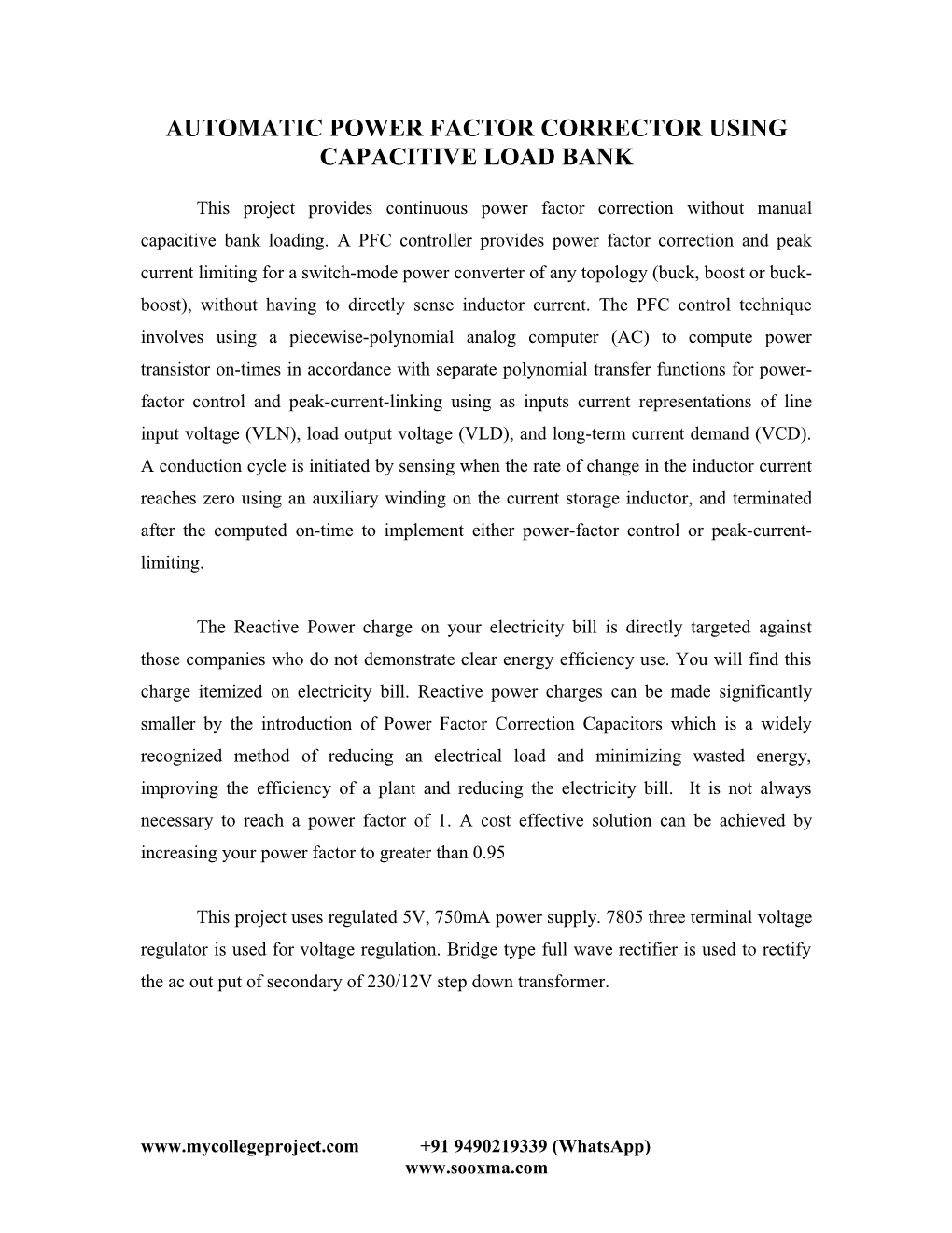 Automatic Power Factor Corrector Using Capacitive Load Bank