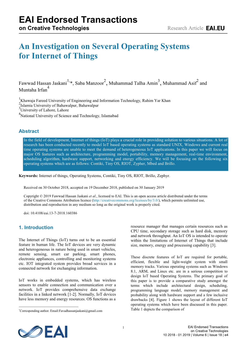 An Investigation on Several Operating Systems for Internet of Things