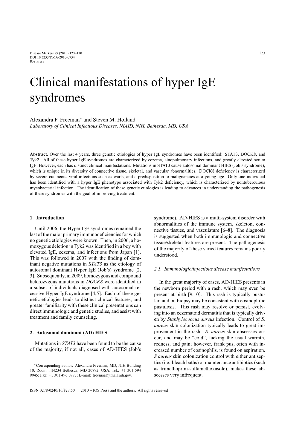 Clinical Manifestations of Hyper Ige Syndromes