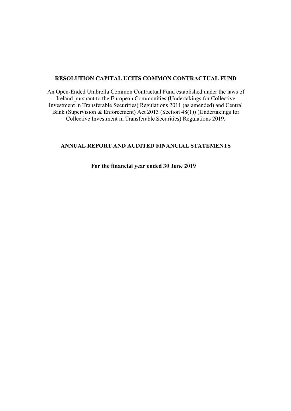 Resolution Capital Ucits Common Contractual Fund