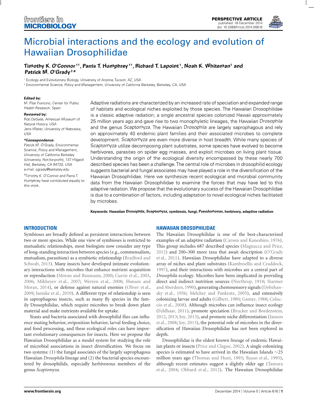 Microbial Interactions and the Ecology and Evolution of Hawaiian Drosophilidae