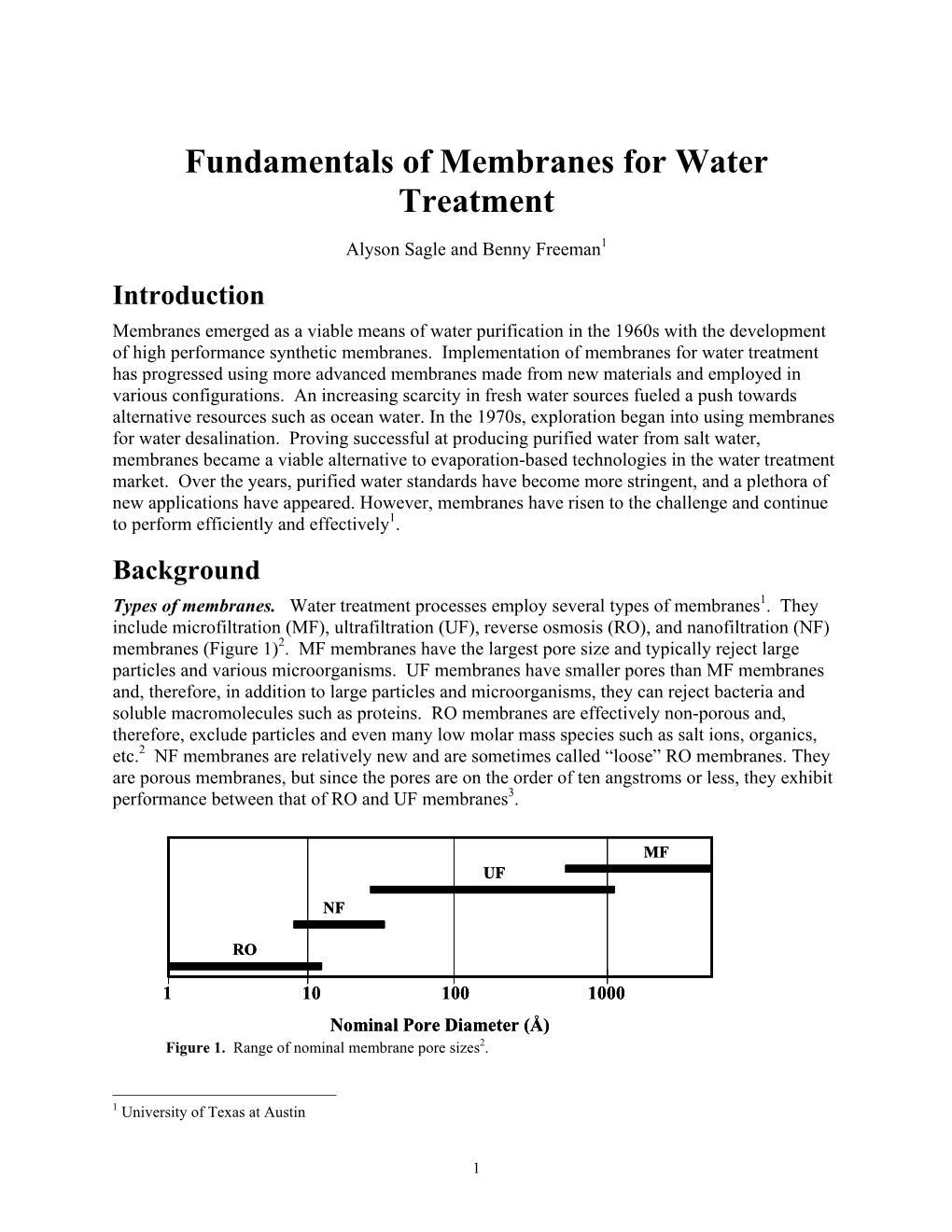 Membranes for Water Treatment: Reverse Osmosis and Nanofiltration