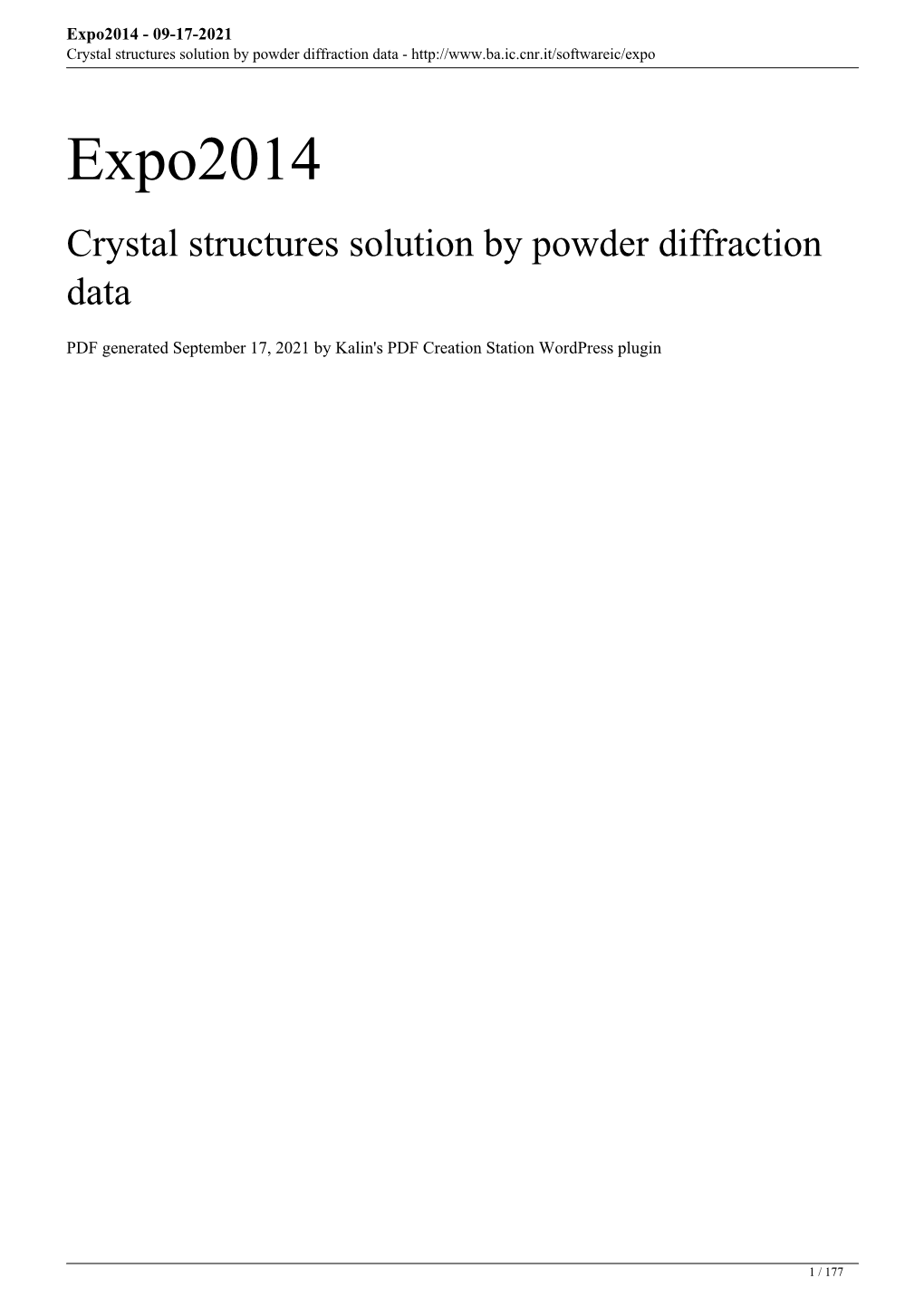 Expo2014 - 09-17-2021 Crystal Structures Solution by Powder Diffraction Data
