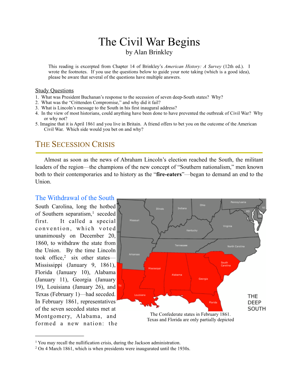 Secession Crisis-Brinkley