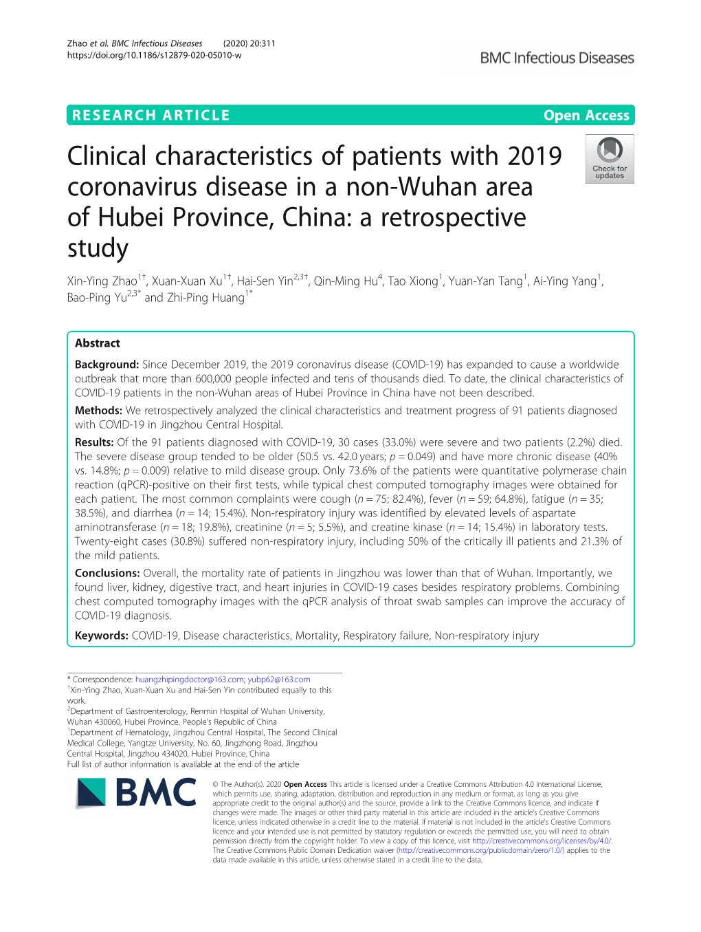 Clinical Characteristics of Patients with 2019 Coronavirus Disease in a Non