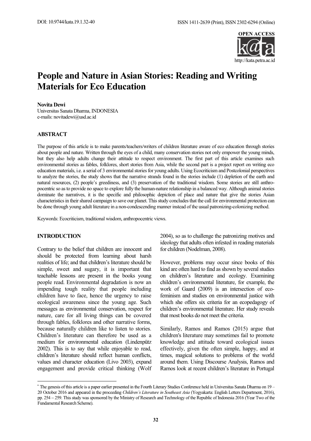 People and Nature in Asian Stories: Reading and Writing Materials for Eco Education