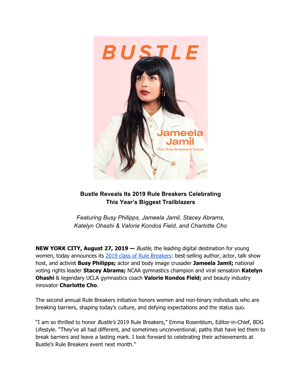 Bustle Reveals Its 2019 Rule Breakers Celebrating This Year’S Biggest Trailblazers