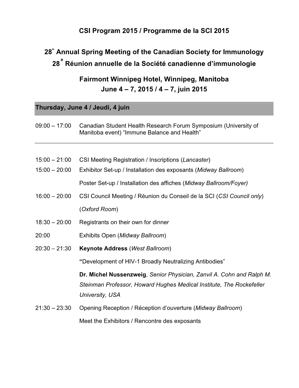 CSI Program 2015 / Programme De La SCI 2015 28Th Annual Spring