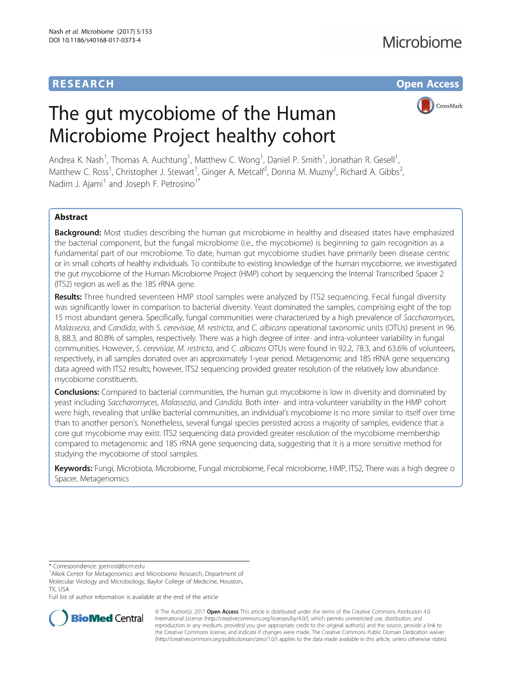 The Gut Mycobiome of the Human Microbiome Project Healthy Cohort Andrea K