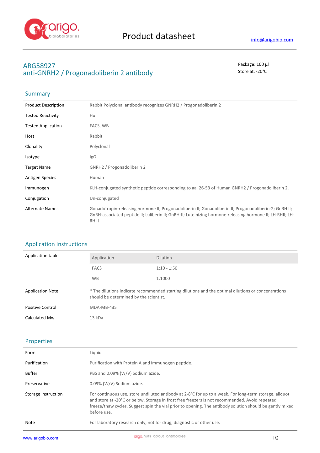 Anti-GNRH2 / Progonadoliberin 2 Antibody (ARG58927)