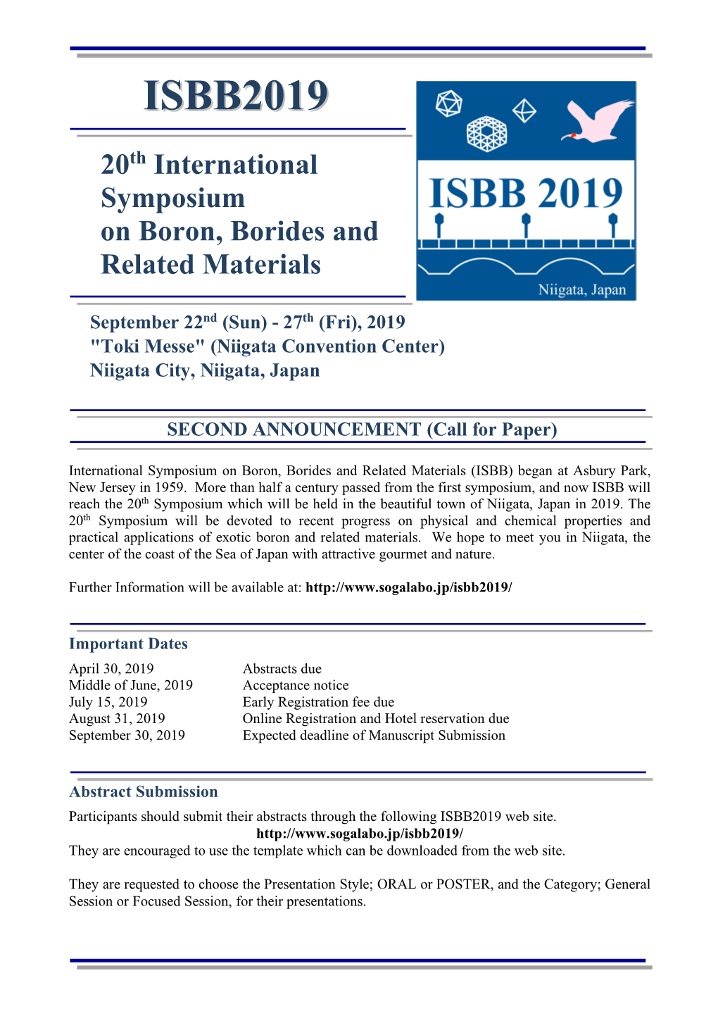 ISBB2019 Second Announcement V2