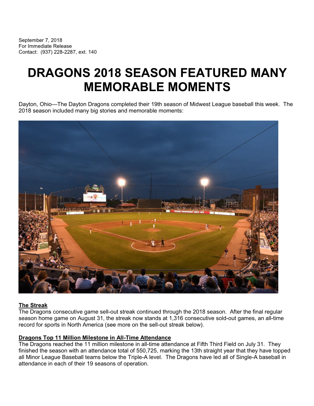 Dragons 2018 Season Featured Many Memorable Moments