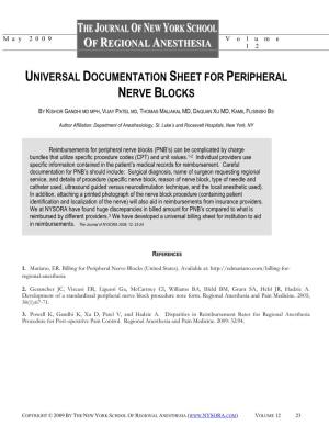 Universal Documentation Sheet for Peripheral Nerve Blocks