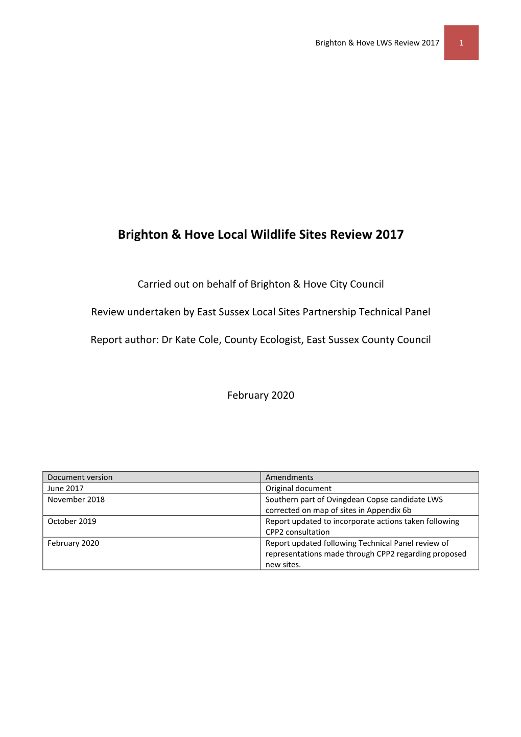 Brighton & Hove Local Wildlife Sites Review 2017