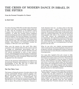 The Crisis of Modern Dance in Israel in the Fifties