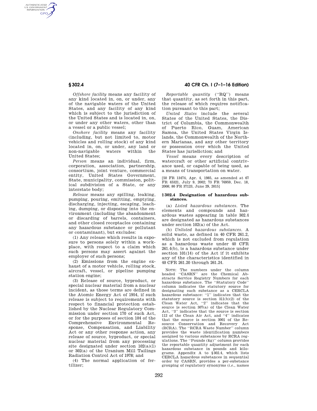 40 CFR 302.4(B) Have the Reportable Yttrium-92