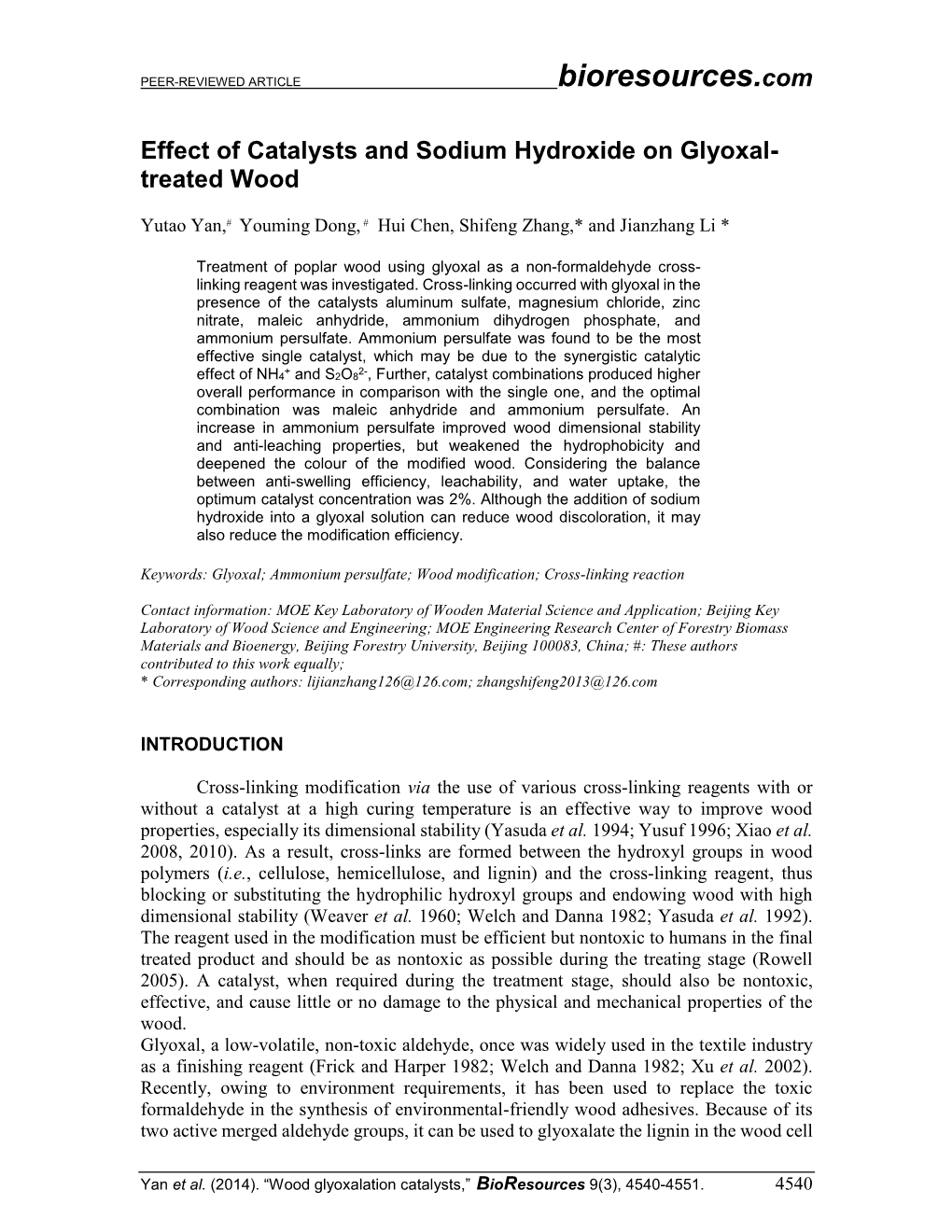 Effect of Catalysts and Sodium Hydroxide on Glyoxal- Treated Wood