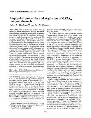 Biophysical Properties and Regulation of GABAA Receptor Channels Robert L