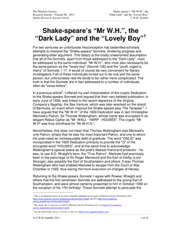 Shake-Speare's “Mr W.H.”, the “Dark Lady” and the “Lovely Boy”