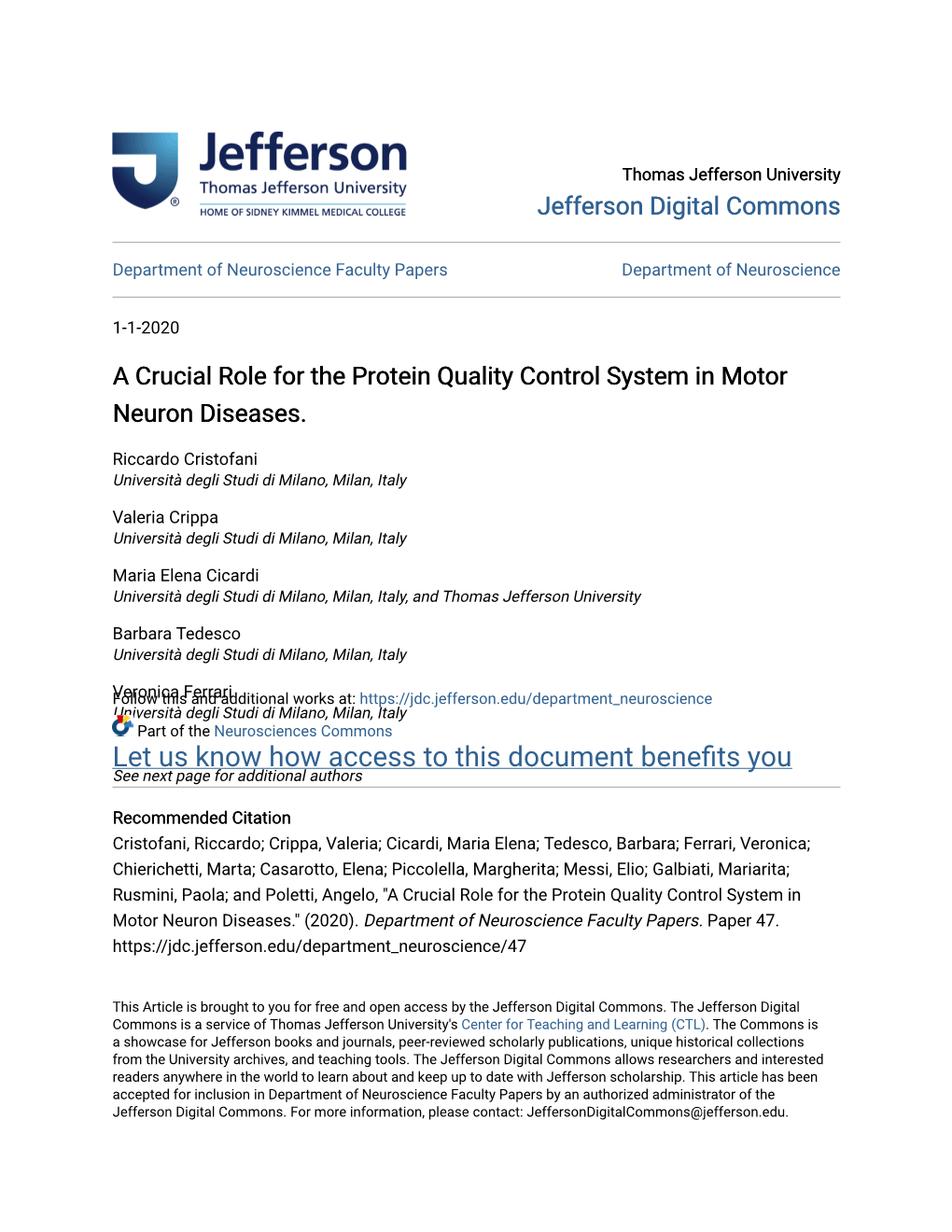 A Crucial Role for the Protein Quality Control System in Motor Neuron Diseases