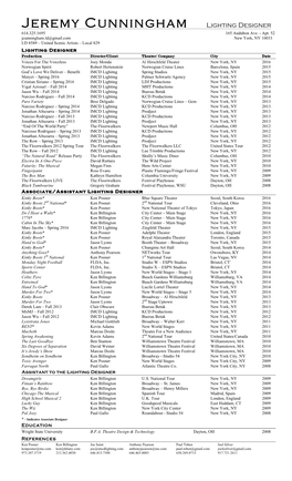 JEREMY CUNNINGHAM Resume 08.28.2016