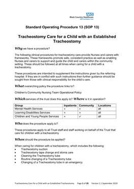 Tracheostomy Care for a Child with an Established Tracheostomy