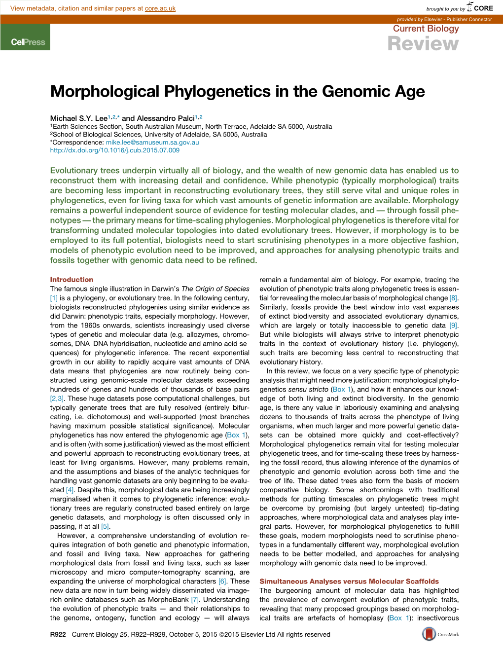 Morphological Phylogenetics in the Genomic Age