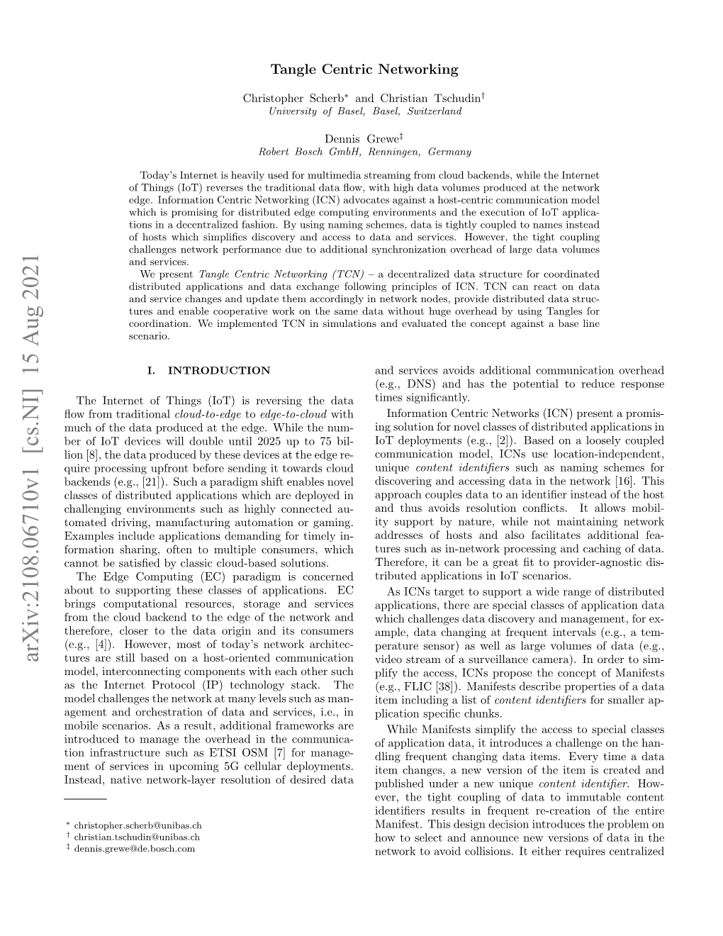 Tangle Centric Networking (TCN) – a Decentralized Data Structure for Coordinated Distributed Applications and Data Exchange Following Principles of ICN